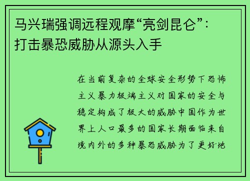 马兴瑞强调远程观摩“亮剑昆仑”：打击暴恐威胁从源头入手