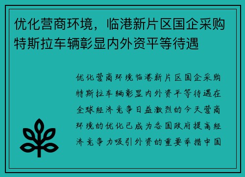 优化营商环境，临港新片区国企采购特斯拉车辆彰显内外资平等待遇