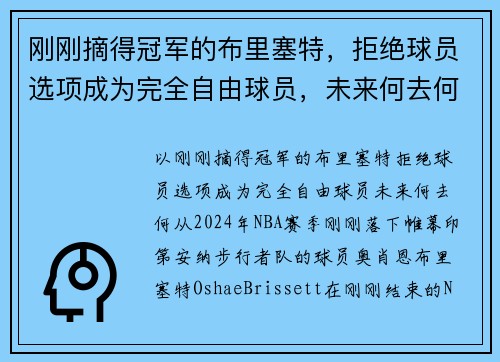 刚刚摘得冠军的布里塞特，拒绝球员选项成为完全自由球员，未来何去何从？